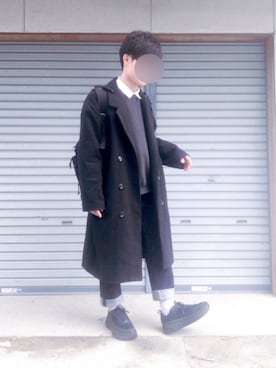 「kutir（クティール）のアイテム（チェスターコート）」を使った、ふぃさん（メンズ・169cm）の冬コーディネート
