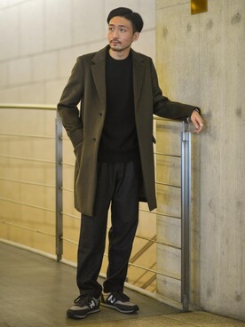 「green label relaxing（グリーンレーベルリラクシング）のアイテム（チェスターコート）」を使った、廣田 峻平さん（メンズ・170cm）の冬コーディネート