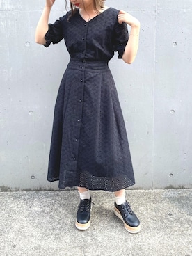 「黒ワンピ」｜「アイテム（その他）」を使った、moekaさん（レディース・156cm）の春コーディネート