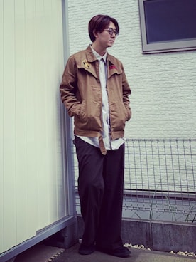 「COSPAのバーナードワイズマン レプリカジャケット [機動戦士ガンダム0080ポケットの中の戦争] XLsize（ブルゾン、ベージュ系）」を使った、YUCKEEEEYさん（メンズ・174cm）の秋コーディネート