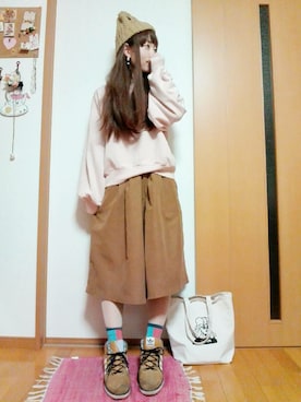 「RETRO GIRL（レトロガール）のアイテム（ニットキャップ/ビーニー）」を使った、ソラ★さん（レディース・162cm）の春コーディネート