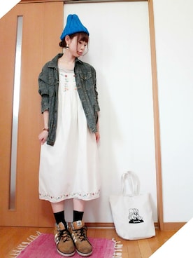 「RETRO GIRL（レトロガール）のアイテム（ニットキャップ/ビーニー）」を使った、ソラ★さん（レディース・162cm）の春コーディネート