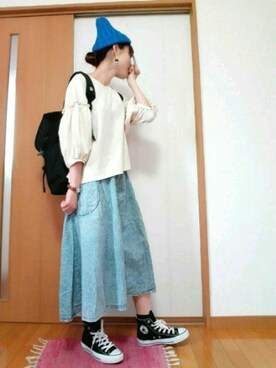 「RETRO GIRL（レトロガール）のアイテム（ニットキャップ/ビーニー）」を使った、ソラ★さん（レディース・162cm）の春コーディネート