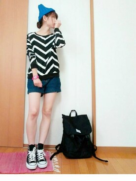 「RETRO GIRL（レトロガール）のアイテム（ニットキャップ/ビーニー）」を使った、ソラ★さん（レディース・162cm）の秋コーディネート