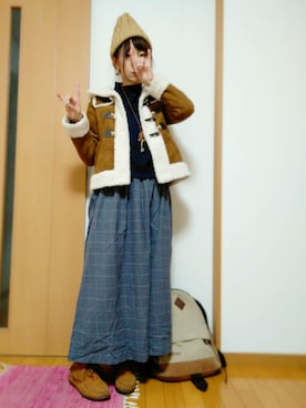 「RETRO GIRL（レトロガール）のアイテム（ニットキャップ/ビーニー）」を使った、ソラ★さん（レディース・162cm）の冬コーディネート