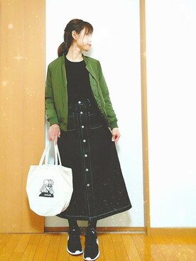 「AS KNOW AS PINKY（アズノゥアズピンキー）のアイテム（MA-1）」を使った、ソラ★さん（レディース・162cm）の春コーディネート