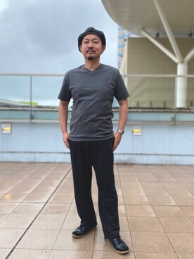 「NANO universe（ナノユニバース）の《汗染み防止》Anti Soaked ヘビーVネックTシャツ（Tシャツ/カットソー）」を使った、nano・universe ららぽーとTOKYO-BAY Mensさん（メンズ・170cm）の夏コーディネート