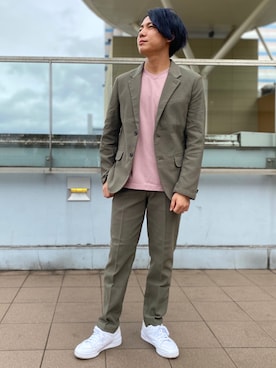 「NANO universe（ナノユニバース）のBRING COVEROSS AIRメッシュジャケット（テーラードジャケット、グリーン系）」を使った、nano・universe ららぽーとTOKYO-BAY Mensさん（メンズ・170cm）の夏コーディネート