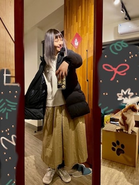 「日常」｜「アイテム（ダウンジャケット/コート）」を使った、Tinaさん（レディース・168cm）の冬コーディネート