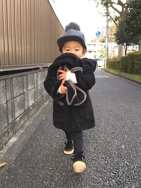「CIAOPANIC TYPY（チャオパニックティピー）のアイテム（ムートンコート）」を使った、むすこさんさん（キッズ・80cm）の冬コーディネート