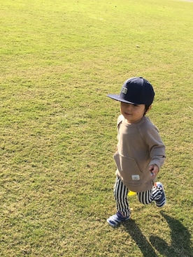 「DC（ディーシー）のアイテム（キャップ）」を使った、やまさん（キッズ・100cm）の冬コーディネート