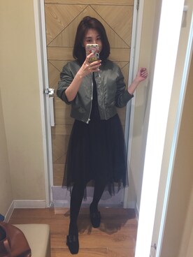 「Mila Owen（ミラオーウェン）のアイテム（Blouson、グリーン系）」を使った、siumomomさん（レディース・170cm）の冬コーディネート
