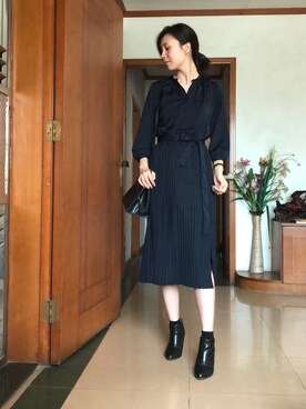 「NANO universe（ナノユニバース）のアイテム（シャツワンピース）」を使った、siumomomさん（レディース・170cm）の秋コーディネート