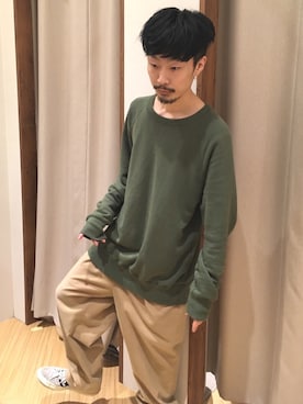 「UNUSED（アンユーズド）のアイテム（スウェット、グリーン系）」を使った、shoushoushouさん（メンズ）の春コーディネート