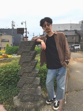 「Steven Alan（スティーブンアラン）のアイテム（シャツ/ブラウス、ブラウン系）」を使った、shoushoushouさん（メンズ）の春コーディネート