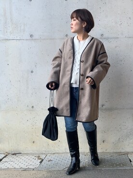 「モーメントプラス」｜「アイテム（ノーカラージャケット）」を使った、kunchan1227さん（レディース・155cm）の冬コーディネート