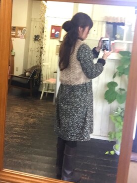 「小花柄ワンピース」｜「アイテム（ブーツ）」を使った、Mya_385さん（レディース・158cm）の冬コーディネート