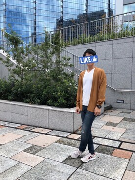 「ADAM ET ROPE'（アダムエロペ）のアイテム（カーディガン/ボレロ、ゴールド系）」を使った、ポールさん（メンズ・174cm）の秋コーディネート