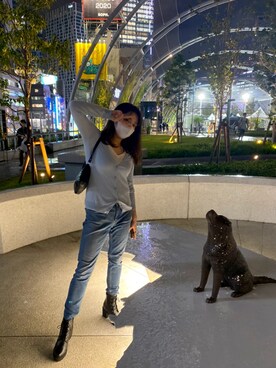 「UNIQLO（ユニクロ）のアイテム（カーディガン/ボレロ、ブルー系）」を使った、ぴろしきさん（レディース・163cm）の秋コーディネート