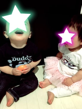 「Baddy Lee（バディリー）のアイテム」を使った、7familiarさん（キッズ・70cm）の春コーディネート