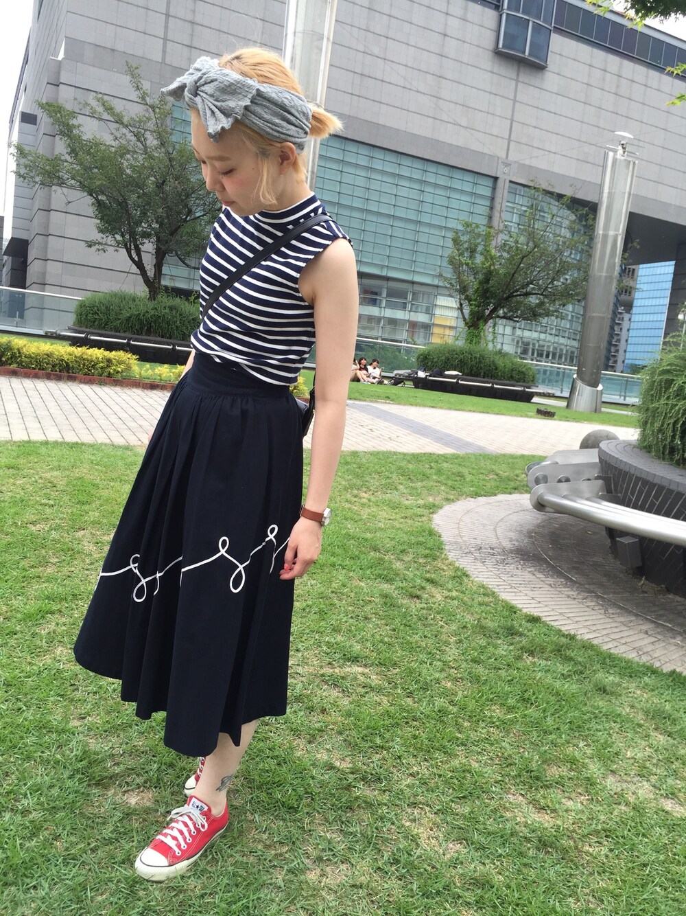 「休日スタイル、ootd、シンプル、古着、古着女子、コンバース、vintage、夏コーデ、サマースタイル」｜「UNIQLOのアイテム（タンクトップ、ブルー系）」を使った、chihiさん（レディース・163cm）の冬コーディネートの1枚目の写真