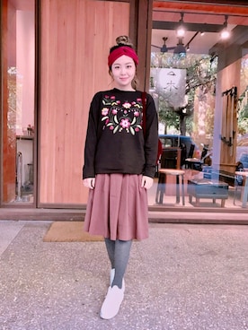 「H&M（エイチ・アンド・エム）のアイテム（レッグウォーマー）」を使った、湯圓移さん（レディース・155cm）の冬コーディネート
