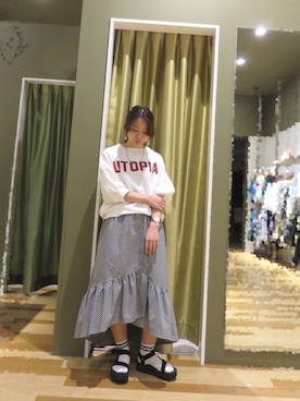 「スポサン」｜「アイテム（スウェット）」を使った、Mizuho☺︎さん（レディース・157cm）の春コーディネート