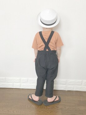 「Handmade（ハンドメイド）のアイテム（サロペット/オーバーオール）」を使った、ぽん‪‪☺︎‬さん（キッズ・100cm）の夏コーディネート