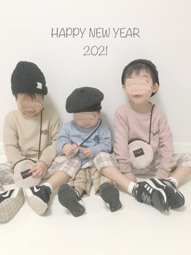 「2021年」｜「アイテム（スウェット）」を使った、ぽん‪‪☺︎‬さん（キッズ・100cm）の冬コーディネート
