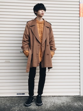 「アイテム（ステンカラーコート）」を使った、朝倉滉生さん（メンズ・175cm・10代）の冬コーディネート