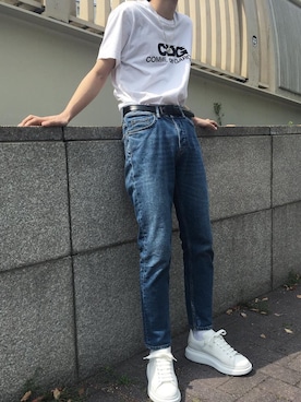 「COMME des GARCONS（コムデギャルソン）のアイテム（Tシャツ/カットソー、ホワイト系）」を使った、obakejyanaiyoさん（メンズ・172cm）の春コーディネート