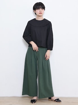 「黒ブラウス」｜【み】 - poudoudouさん（レディース・160cm）の夏コーディネート