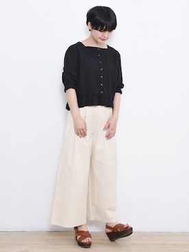 「黒ブラウス」｜【み】 - poudoudouさん（レディース・160cm）の夏コーディネート