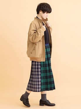 「キルトスカート」｜「アイテム（ジャケット/アウター）」を使った、【み】 - poudoudouさん（レディース・160cm）の秋コーディネート