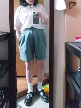 「ブラック×ホワイト」｜「アイテム（その他シューズ）」を使った、JONONGさん（レディース・155cm）の夏コーディネート