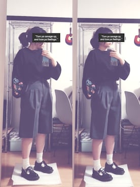 「ブラック×ホワイト」｜「アイテム（その他シューズ）」を使った、JONONGさん（レディース・155cm）の秋コーディネート
