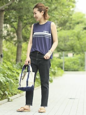 「ISLAND SLIPPER（アイランドスリッパ）のアイテム」を使った、AYAさん（レディース・162cm）の夏コーディネート