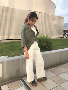 「カーキ×ホワイト」｜nさん（レディース・167cm）の春コーディネート