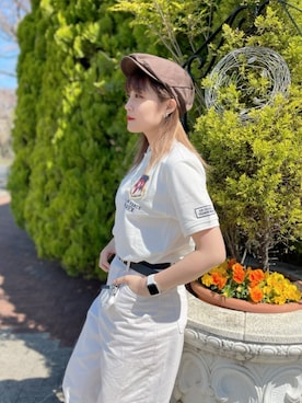 「オフホワイト」｜「アイテム（ハンチング/ベレー帽）」を使った、nさん（レディース・167cm）の春コーディネート