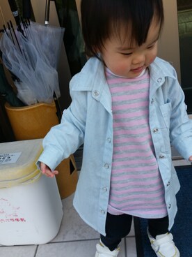 「アイテム（シャツワンピース）」を使った、KANNA♡HAYATOさん（キッズ・80cm）の春コーディネート