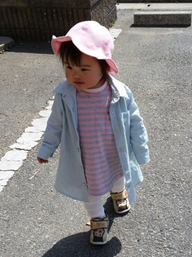 「Familiar （ファミリア）のアイテム（帽子）」を使った、KANNA♡HAYATOさん（キッズ・80cm）の春コーディネート