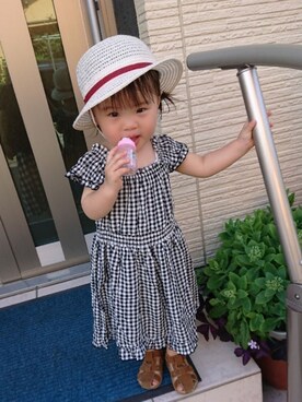 「Familiar （ファミリア）のアイテム（帽子）」を使った、KANNA♡HAYATOさん（キッズ・80cm）の夏コーディネート