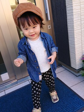 「アイテム（キャスケット）」を使った、KANNA♡HAYATOさん（キッズ・80cm）の秋コーディネート