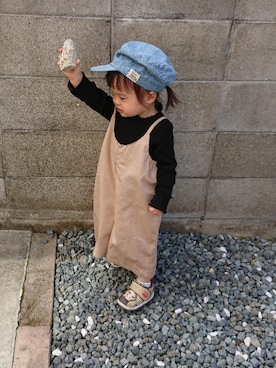 「西松屋（ニシマツヤ）のアイテム（サロペット/オーバーオール）」を使った、KANNA♡HAYATOさん（キッズ・80cm）の秋コーディネート
