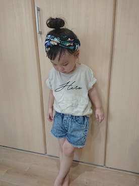 「devirock（デビロック）のアイテム（Tシャツ/カットソー、ベージュ系）」を使った、KANNA♡HAYATOさん（キッズ・90cm）の夏コーディネート