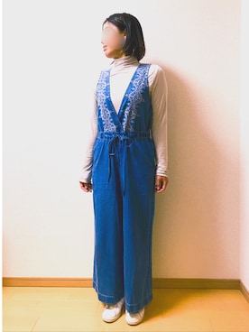 「NANO universe（ナノユニバース）のアイテム（サロペット/オーバーオール）」を使った、rinomanaさん（レディース・158cm）の春コーディネート