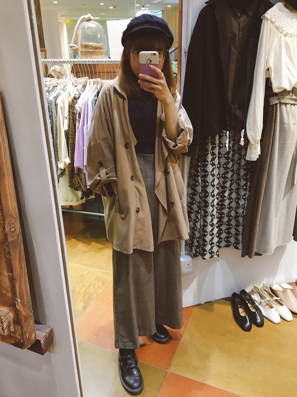 「ootd、復古、vintage、大地色、英国風、英倫」｜「GUのアイテム（パンツ、ブラウン系）」を使った、Elmoさん（レディース・157cm）の秋コーディネートの1枚目の写真