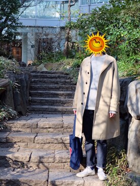 「春ニット」｜「アイテム（ステンカラーコート）」を使った、SUNさん（メンズ・175cm）の春コーディネート