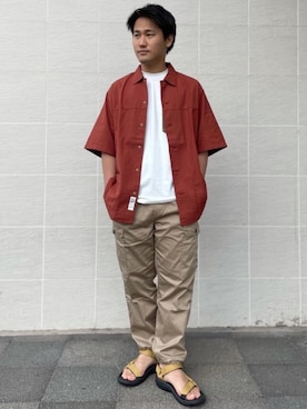 「Gramicci（グラミチ）のアイテム（トップス）」を使った、北村さん（メンズ・164cm）の夏コーディネート