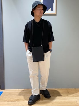 「green label relaxing（グリーンレーベルリラクシング）のアイテム（帽子）」を使った、北村さん（メンズ・164cm）の夏コーディネート